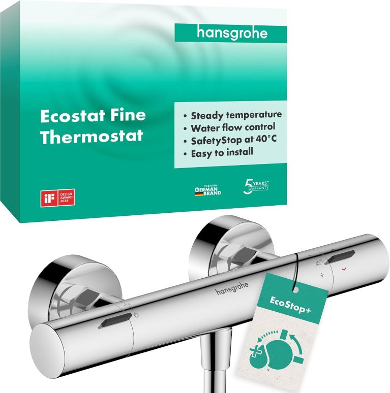 hansgrohe Ecostat Fine - Mitigeur de douche thermostatique avec EcoStop+, arrêt de sécurité à 40°C, Chromé, 13324000