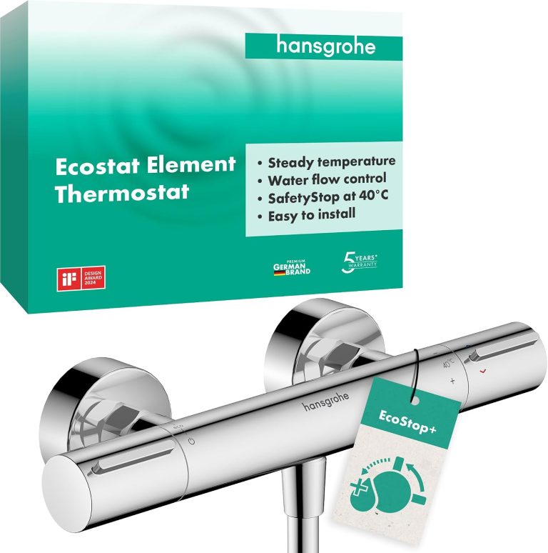 hansgrohe Ecostat Element - Mitigeur de douche thermostatique avec EcoStop+, robinet de douche apparent avec SafetyStop à 40°C, thermostat 1 sortie, chromé, 13346000