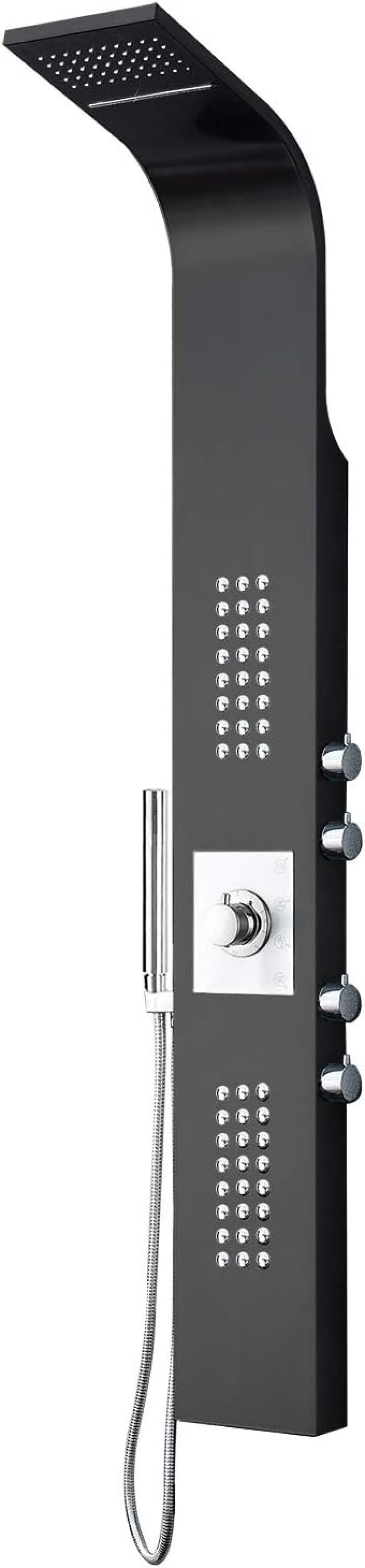 BERNSTEIN - Colonne de Douche Thermostatique Acier Inox Noir Blanc Cascade Pluie Massage, Mitigeur + pommeau anticalcaire 165x22cm - Design, Antibrulures, Cartouche interchangeable - SEDAL 8815